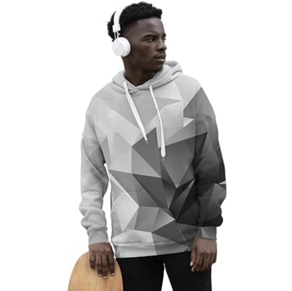 3D Print Pullover Hoodie Sweatshirt Women /Men Gray